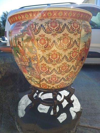 1970s Large Chinese Porcelain Fishbowl/ Planter