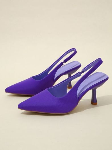 Point Toe Stiletto Heeled Slingback Pumps purple low heels size 7 UK / 40 EU