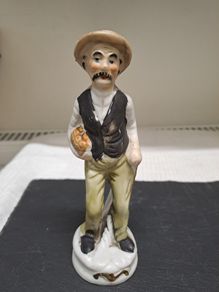 Vintage Porcelain Farmer Figurine with Bread 15cm