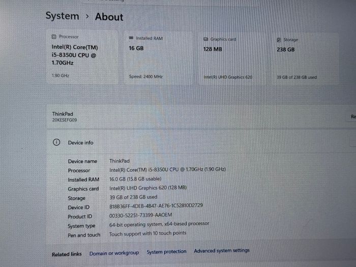Lenovo ThinkPad X280 i5-8350U 256GB ssd 16gb ram