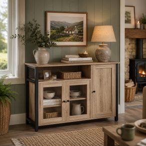 Industrial Sideboard Storage Cabinet Industrial Oak Brown 110 cm