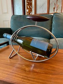 Vintage Repro Mid Century Chrome Bottle Holder with Wooden Handle from the 1980s