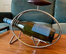 Vintage Repro Mid Century Chrome Bottle Holder with Wooden Handle from the 1980s