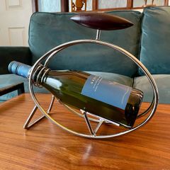 Vintage Repro Mid Century Chrome Bottle Holder with Wooden Handle from the 1980s