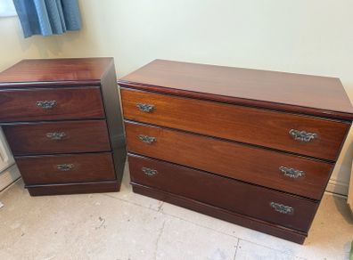 Mahogany chest of drawers and side locker