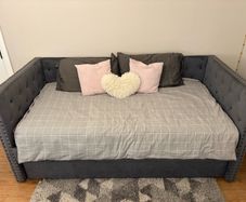 Grey Velvet Day Bed with Trundle Bed