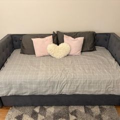 Grey Velvet Day Bed with Trundle Bed