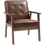 Living Room Armchair, Bedroom Armchair in Synthetic Leather, Button-Tufted Back, Solid Wood Legs, 64x66x80cm, Brown Image 5