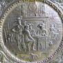Vintage Large Brass Embossed Gaming Scene, diameter 25" Image 2