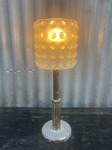 Vintage Rotaflex shade and industrial style painted aluminum base.