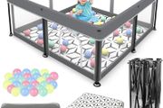 Foldable Baby Playpen with Mat - Portable, Spacious &amp; Sturdy Play Yard for Babies and Toddlers, Quick 1-Minute Setup, Travel-Friendly, Safe &amp; Durable for Indoor and Outdoor Use (Grey, 50x50 inches)