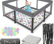 Foldable Baby Playpen with Mat - Portable, Spacious & Sturdy Play Yard for Babies and Toddlers, Quick 1-Minute Setup, Travel-Friendly, Safe & Durable for Indoor and Outdoor Use (Grey, 50x50 inches)