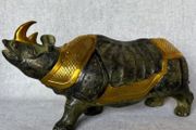 Vintage Chinese Rhinoceros (42cm/7kg) - Bronze With Gilt Accents, Stamped