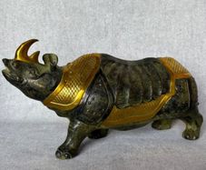 Vintage Chinese Rhinoceros (42cm/7kg) - Bronze With Gilt Accents, Stamped