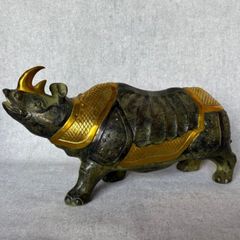 Vintage Chinese Rhinoceros (42cm/7kg) - Bronze With Gilt Accents, Stamped