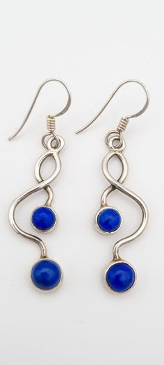 925 Vintage Sterling Silver And Lapis Lazuli Earrings