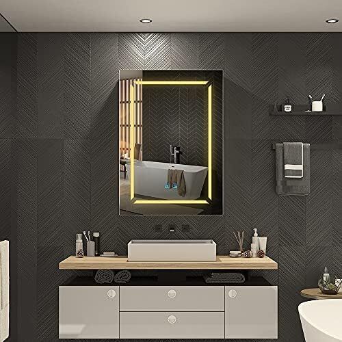 Black LED Bathroom Mirror Cabinet with Light and Shaver Socket Illuminated Bathroom Cabinet with Mirror 3 Color Changing,Removeable Shelf,Built-in Defogger 500x700 mm Aluminium