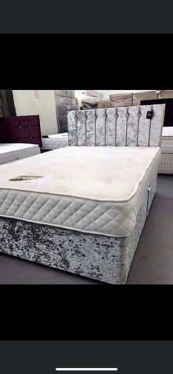 Crushed & plush velvet Divan Bed and mattress