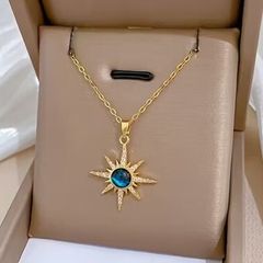 Star Starburst Blue Stone Crystal Gold Necklace