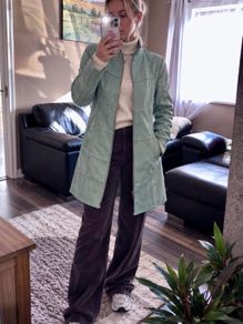 Rino & Pelle Mint Green Faux Leather Long Jacket Size 42 (Best M/10-12)