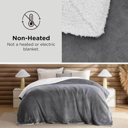 Bedsure Sherpa Fleece Throw Blanket Silver Grey 150 x 200 cm - Brand New