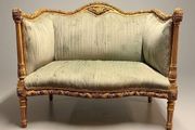 Louis XVI Style Carved Giltwood &amp; Green Velvet Sofa