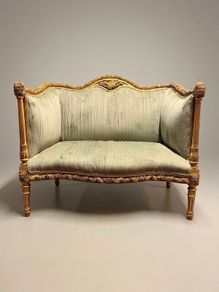 Louis XVI Style Carved Giltwood & Green Velvet Sofa