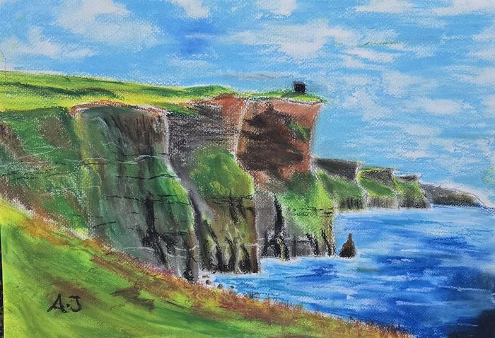 poolbeg and cliffs of moher oil pastel
