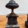 Matching pair of antique marble, slate and brass ornaments. Image 7