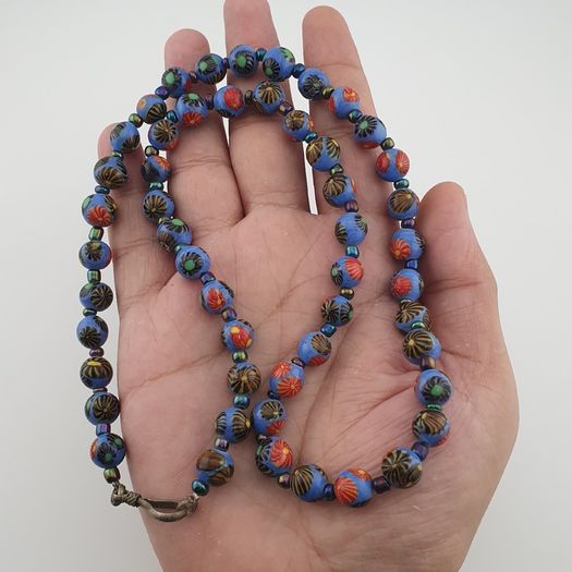 Antique Venetian Style Floral Glass Beads Necklace
