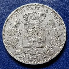 1871 Belgium 5 Francs - Leopold II Silver coin
