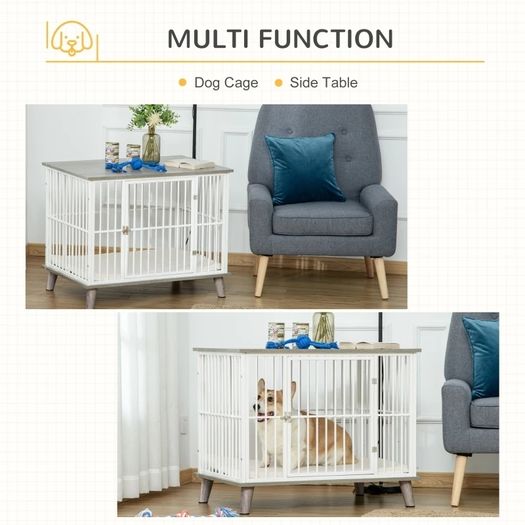 Dog Crate, Pet Cage Kennel, with Soft Cushion, Wooden Top, for Small Medium Dogs, Indoor Use, Grey