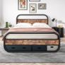 King Size Bed Metal Platform Bed Frame with Wood Headboard,Mattress Base,Metal Slat Support, Black and Brown/210X154 Image 10