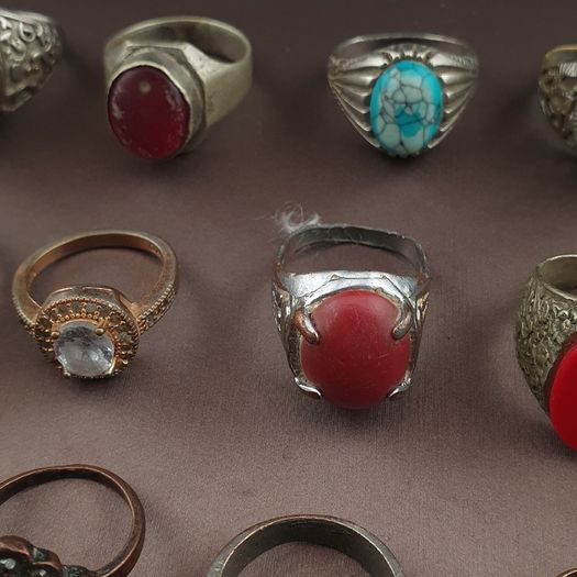 Antique Handmade Mix Brass with Mix Stone Glass Rings Lot Of 15