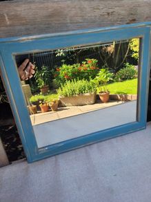 Teal And Gold Painted Pine Mirror