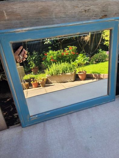 Teal And Gold Painted Pine Mirror