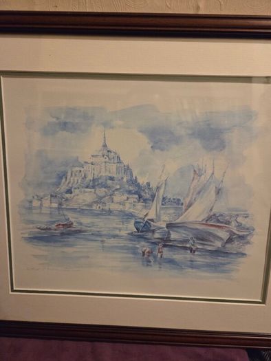 "Le Mont St Michel Maree Basse" Signed Watercolour framed