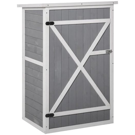 NEW SALE Fir Wood Garden Shed Outdoor Tool Storage w/ 2 Shelves Latched Doors 115x75cm
