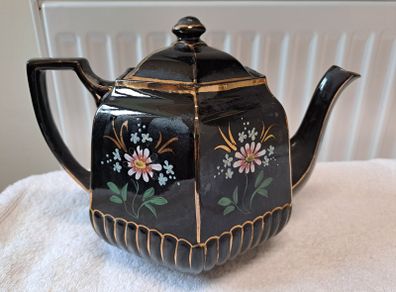 Vintage hexagon gold and black teapot