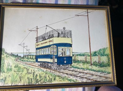 picture This original ink and watercolour drawing depicts Car No. 4 of the historic Hill of Howth Tramway.
