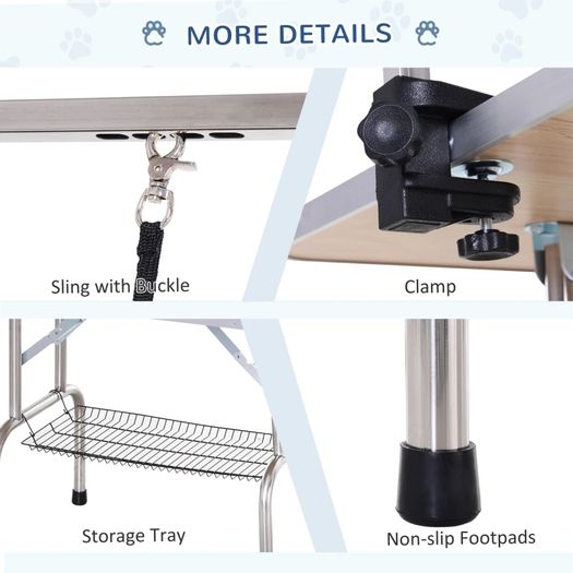42" Dog Grooming Table, Adjustable Pet Cat Drying Beauty Table with 2 Loops Storage Basket, Rubber Top, Black