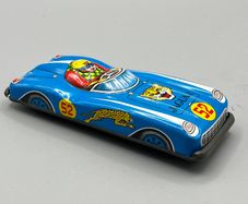 Vintage Tin Toy Racing Car Jaguar 52 - Made in Japan - Litho - friction drive