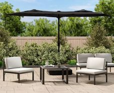 Double-Head Garden Parasol with LEDs Black 316x145 cm