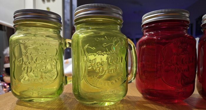 Engraved Coloured Glass Mason Jars with Metal Lid