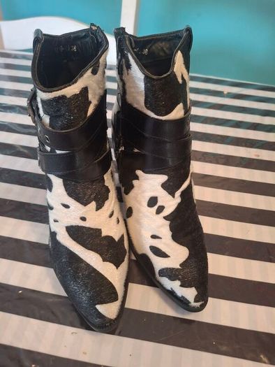 Cow print ankle boots