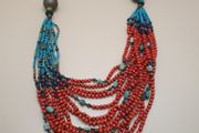 Multi-Strand Tribal Necklace Red Coral, Turquoise Howlite &amp; Lapis Beads
