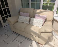 Ultra-Comfortable 2-Seater and 3-Seater Cream Leather Sofa (Well-Loved / Fair Condition)