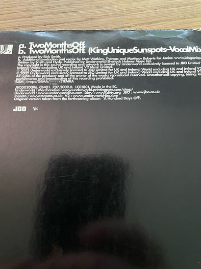 Underworld - Two Months Off - 12" Vinyl Single - 2002 JBO Records