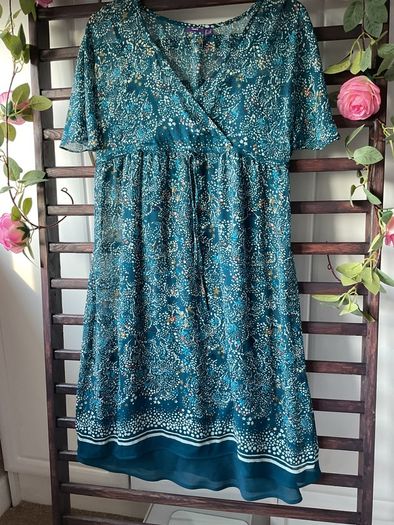 dress mexx teal pattern kimono style summer dress size 12