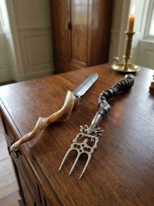 19th Century Horned Ceramonial Trident and Dagger (24 Inches)